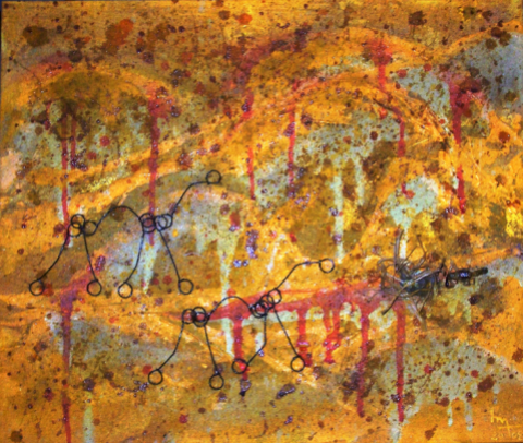 Désert (peinture, sable, métal... et scorpion - Desert (pintura, arena, metau... e escòrpi - h. 47 cm