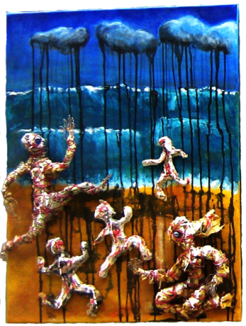 La plage (peinture et papier journal sur toile) - La plaja (pintura et papel jornal sus tèla - h. 61 cm